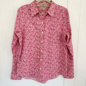 L.L. Bean Pink Floral Cotton Button-Down Shirt